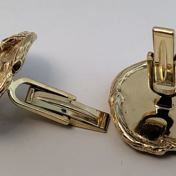 1950's Wood Design 14k Yellow Gold 585 Chrysoprase Cufflinks 14.7g - Picture 6 of 9